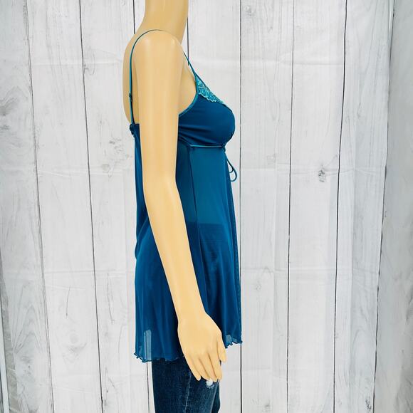 Paltal MEDIUM VINTAGE 90's Blue Floral Lace Fairy Babydoll Camisole Tank Top - Picture 2 of 8